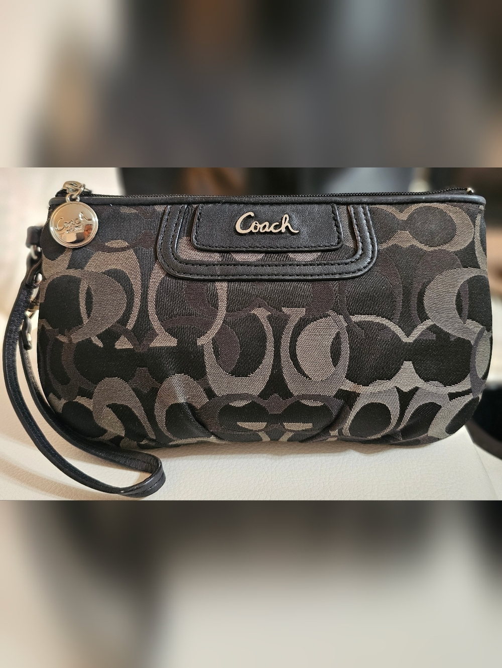 Coach Black and Gray Signature Clutch Wristlet